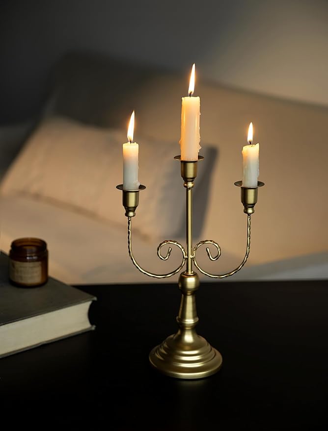Sziqiqi Gold Taper Candle Holder for Centerpiece - 3-Candle Candlesticks Holder for Wedding Table Centerpieces Metal Candle Stick Holders Fireplace Mantle Decor-Ruum Studio Home