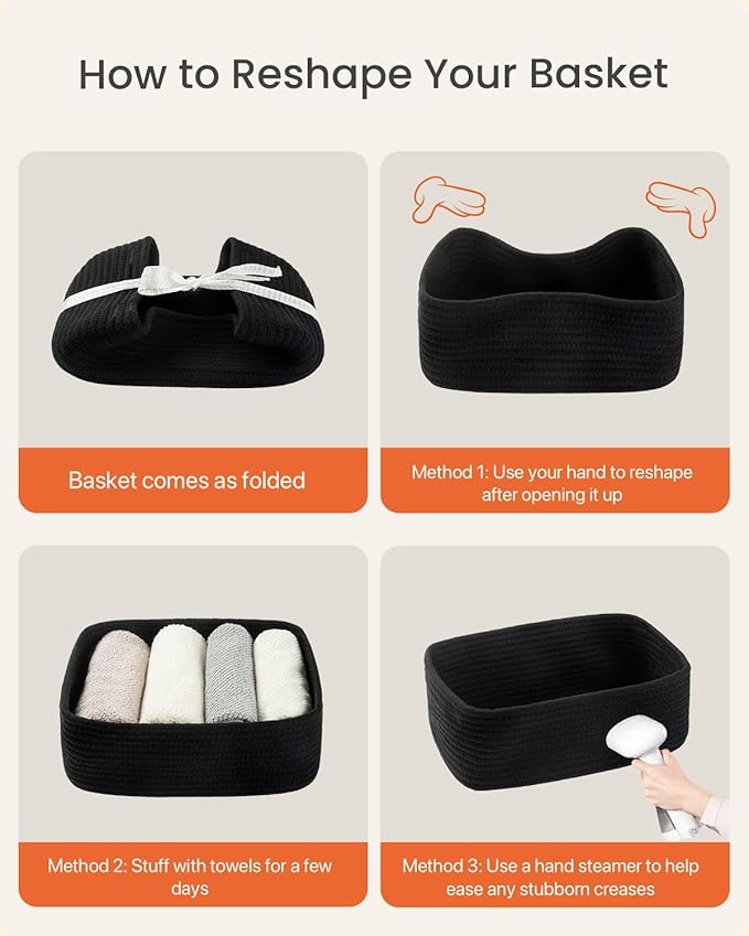 KALLAX Small Woven Basket, 12 x 8 x 4.5 Inches, Storage Basket for Organizing, Cute Small Rope Shelf Closet Cube Storage Bins Baskets for Shelves, Dog Toy Gift Baskets Empty, 3 Packs, Black-Ruum Studio Home