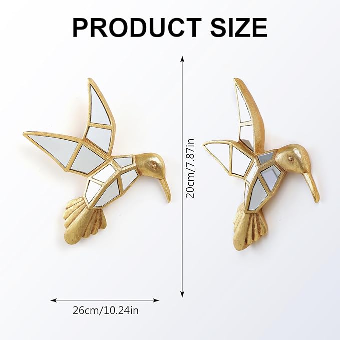 Vintage Wall Sculpture Animals Gold Bird Mirrors - Gold Resin Hummingbird and Glass Wall Decor, Perfect for Victorian and European Themed Homes-Ruum Studio Home