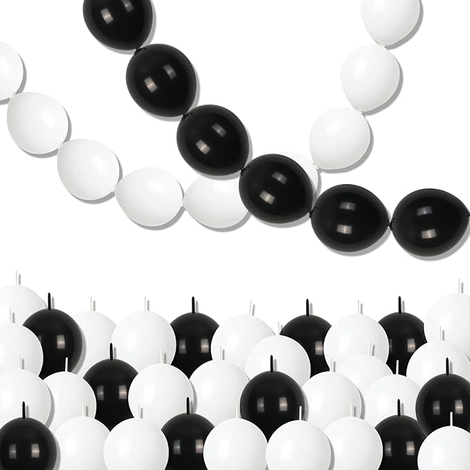Black and White Quick Link Balloons, 100PCS Latex Linking Balloons for Making Balloon Wall Balloon Arch Balloon Chains and Wedding Birthday Baby Shower Engagement Graduation Party Decorations (6inch)-Ruum Studio Home