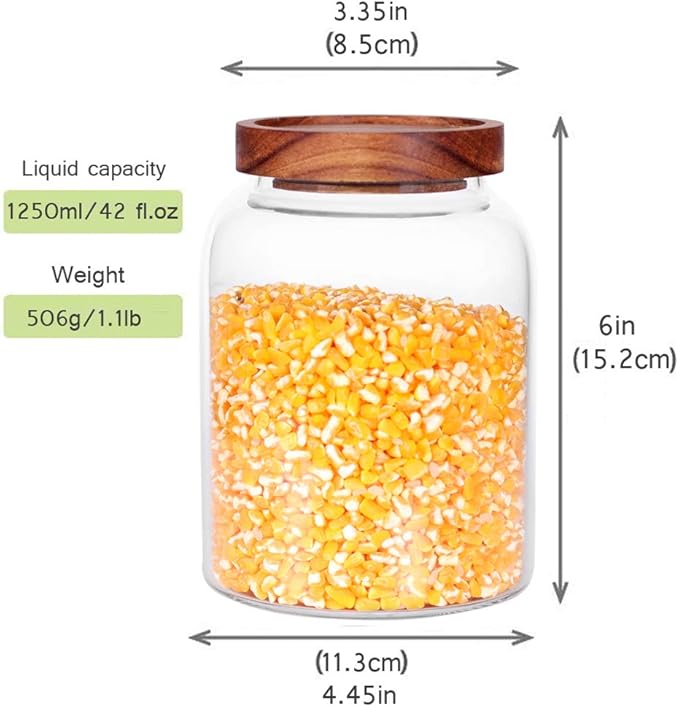 Glass Storage Jars with Airtight Lids, Set of 2 42 FL OZ (1250ml) coffee container with Wooden Lid, Glass Pantry Canister for Beans, Rice, Sugar and etc (6.3 inch high)-Ruum Studio Home