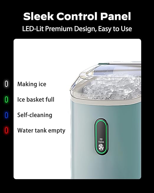 Silonn Nugget Ice Maker Countertop, Portable Pellet Ice Machine with Self-Cleaning Function, Sonic Ice Maker Produces 33lbs of Chewable Ice in 24 Hours, Ideal for Home Kitchen and Office, Green-Ruum Studio Home