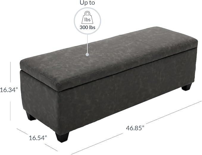 BELLEZE Storage Faux Leather Ottoman, 47 Inch Bench Bedroom Bench with Safety Close Hinge, Extra Long Ottoman with Storage for Living Room, Entryway, Hallway, Foot Rest, Support 300lbs - Rustic Gray-Ruum Studio Home