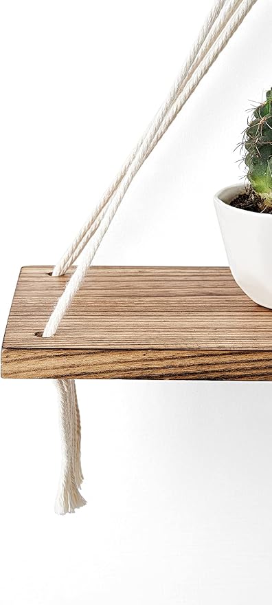 Mkono Macrame Hanging Shelves Boho Wall Decor Set of 2 Rustic Wood Floating Storage Shelf for Bedroom Bathroom Living Room Nursery Dorm Room, Display Shelving for Hanging Plants Photos-Ruum Studio Home
