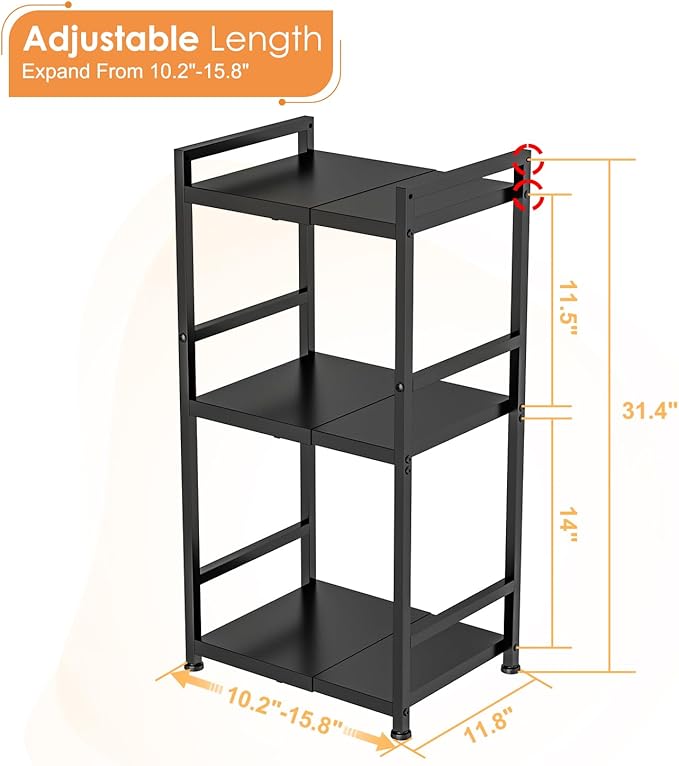 3-Tier Expandable Storage Shelves, 110LBS Heavy Duty Metal Shelving Unit, Adjustable Laundry Room Organization and Storage Shelf Rack,Ideal Narrow Bathroom Kitchen Laundry Room Organizer,Free-Standing-Ruum Studio Home