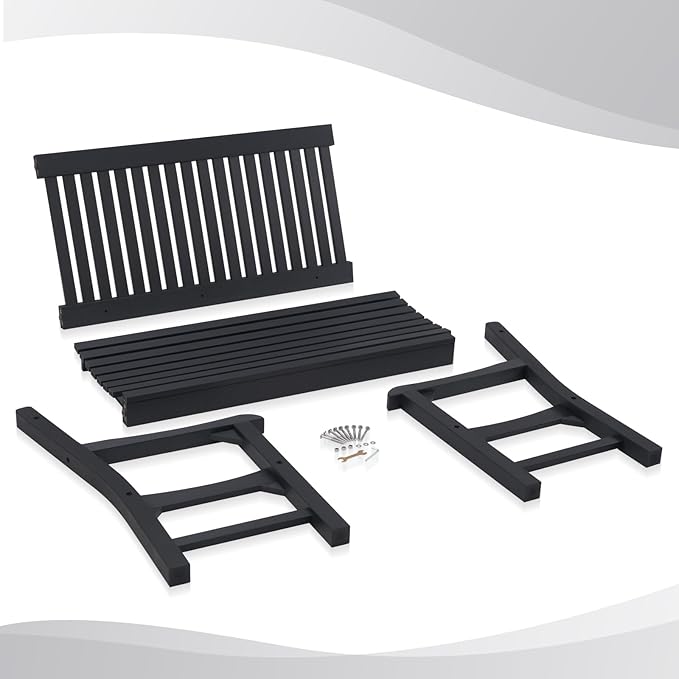 Psilvam Garden Bench, 2-Person Poly Lumber Patio Bench, All-Weather Outdoor Bench That Never Rot, Memorial Bench, Suit for Garden, Porch and Park (Black)-Ruum Studio Home