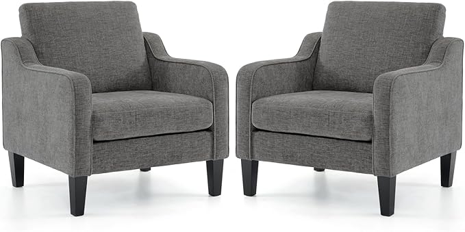 VINGLI Accent Chairs Set of 2 for Living Room, Light Grey Mid Century Modern Chair Soft Chenille Sofa Chair Upholstered Comfy Arm Chairs for Bedroom, Play Room, Apartment-Ruum Studio Home