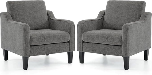 VINGLI Accent Chairs Set of 2 for Living Room, Light Grey Mid Century Modern Chair Soft Chenille Sofa Chair Upholstered Comfy Arm Chairs for Bedroom, Play Room, Apartment-Ruum Studio Home