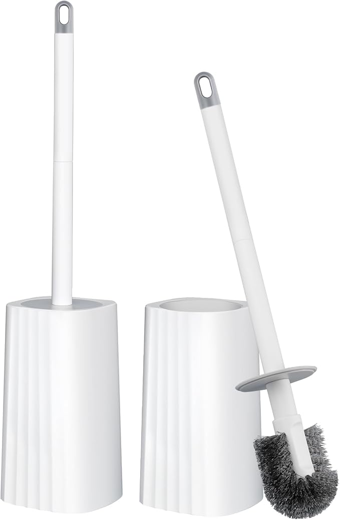 Toilet Brush & Holder Set, 2 Pack Toilet Brushes for Bathroom with Holder, Lightweight Plastic Handle, Space Saving for Storage, Deep Cleaning, Drip-Proof, Easy to Assemble-Ruum Studio Home