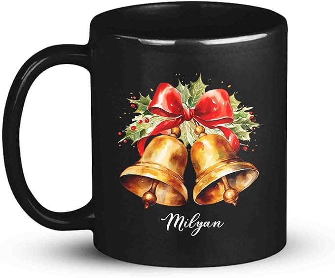 Christmas Jingle Bells Design Ceramic Mug, Custom Christmas Themed Cup With Name, Gift For Sibling, Personalized Coffee Mug With Jingle Bells Design, Customized Xmas Black Cup 11oz 15oz-Ruum Studio Home