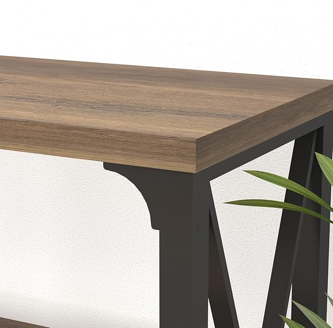 LVB Rustic Console Table, Wood Metal Entryway Table Behind Couch, Industrial Sofa Table with 3 Tier Storage Shelf, Modern Wooden Foyer Hallway Table for Entry Living Room Bedroom, Rustic Oak, 47 Inch-Ruum Studio Home
