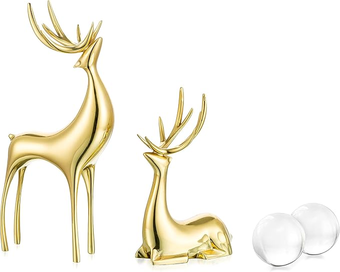 Sziqiqi Brass Reindeer Sculptures Animal Figurine Statues Christmas Deer Pure Copper Heavy Reindeer Ornaments for Home Decor Accents Living Room Office Bookself Tabletop Mantle Decoration-Ruum Studio Home