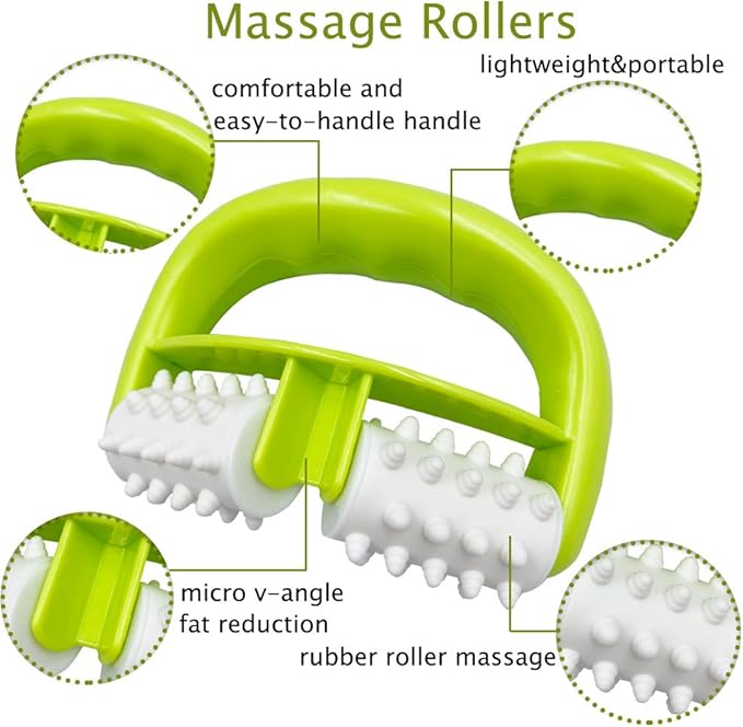 Cellulite Massage, Manual Roller Massage with Two-Wheel Massage Handle,Relax Muscles to Relieve Stress,Increases Blood Circulation,Apply to Arm/Shoulder/Leg/Back/Buttocks/Abdomen(Green)-Ruum Studio Home