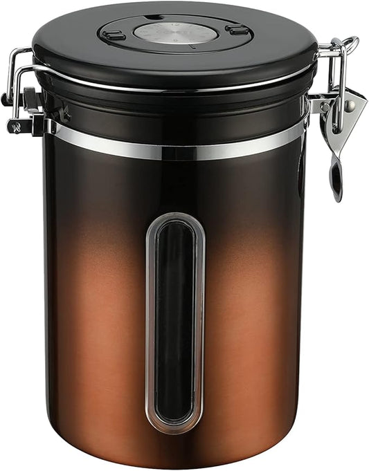 malmo Coffee Canister, Airtight Coffee Container with Date Tracker Lid, Stainless Steel Canister for Kitchen Food Storage (Black-Copper, 22oz)-Ruum Studio Home