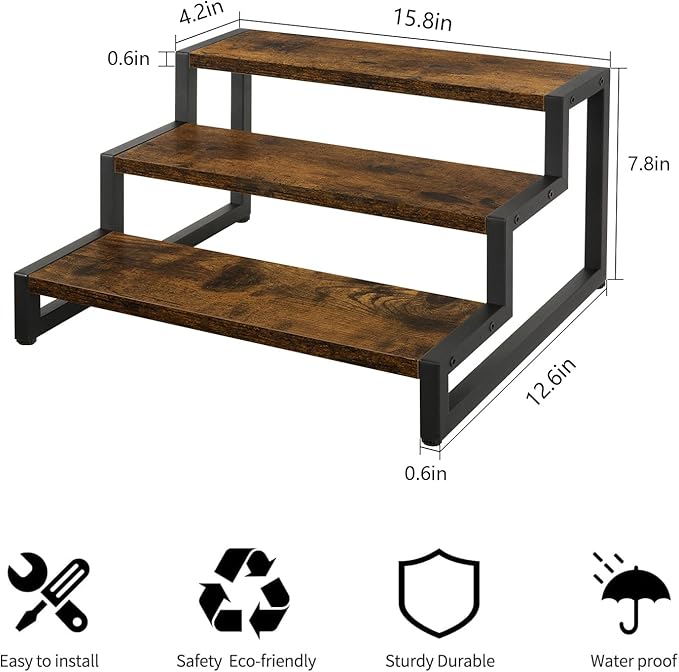 YINMIT Tiered Display Stand Riser Shelf, Wooden Spice Rack Organizer for Countertop, 3 Tier Kitchen Counter Shelf-Ruum Studio Home