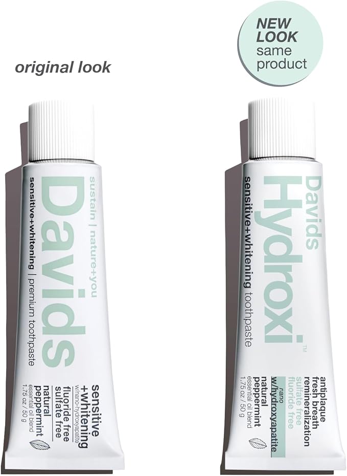 Davids Hydroxi Fluoride Free Nano Hydroxyapatite Toothpaste for Remineralizing Enamel & Sensitive Relief, Whitening, Antiplaque, SLS Free, Natural Peppermint, Made in USA, 1.75oz (Travel Size)-Ruum Studio Home