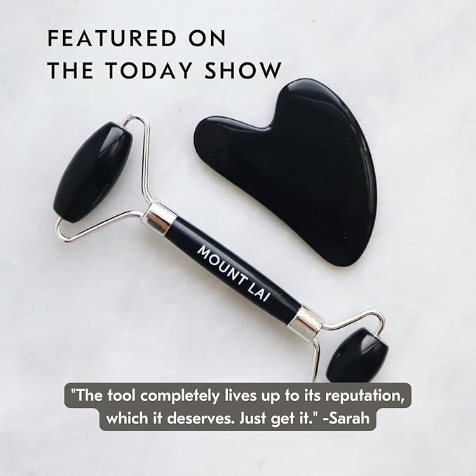 Mount Lai Obsidian Gua Sha Facial Tools, Black Obsidian Gua Sha Facial Tools Set and Roller, Guasha Tool for Face to Relieve Muscle Tension and Reduce Puffiness, Anti Aging Skin Care Sets for Women-Ruum Studio Home