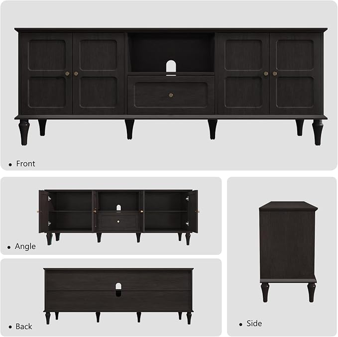 ARTPOWER 67'' Mid-Century Modern TV Stand with Storage Drawer and Doors, Long TV Stand with Adjustable Shelves for 75 Inch TV for Living Room, Bedroom, Black-Ruum Studio Home