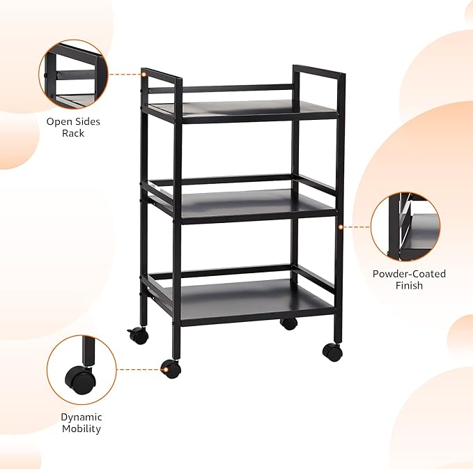 Amazon Basics 3-Tier Metal Rolling Cart, Black-Ruum Studio Home