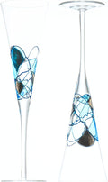 Victoria Barcelona Champagne Flute Set of 2 – 7.5 oz Mouth-Blown Turquoise Sea Glass | Hand-Painted, Gaudí & Murano Inspired | Artistic Unique Gift Ideas for Her or Him-Ruum Studio Home