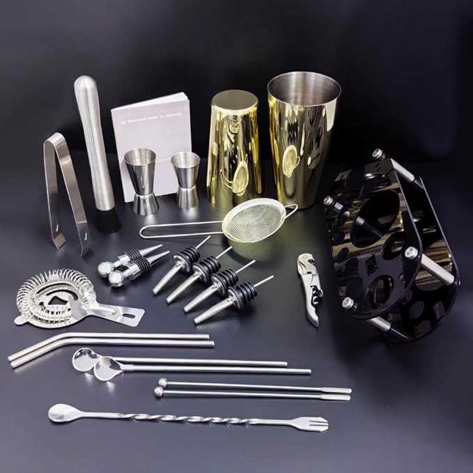 22-Piece Cocktail Shaker Set, 25/20oz Bartender Kit, Bartending Stainless Steel Bar Tools Sets for Drink Mixing, Boston Cocktail Shakers with Stand Recipes Booklet (Rose Copper-25-20oz)-Ruum Studio Home
