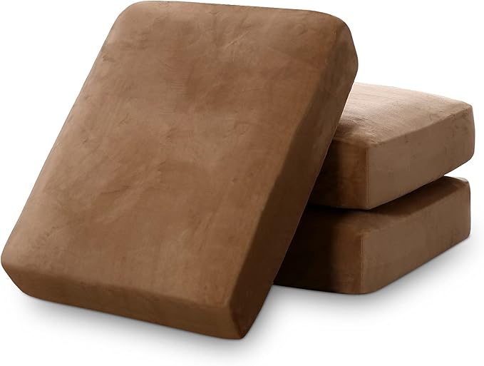 PrinceDeco Super Soft Couch Cushion Covers for Sectional Couch, Velvet Sofa Slipcover for Cushion Sofa pet Friendly with Elastic Bottom(Each Width Up to 29.5", Camel)-Ruum Studio Home
