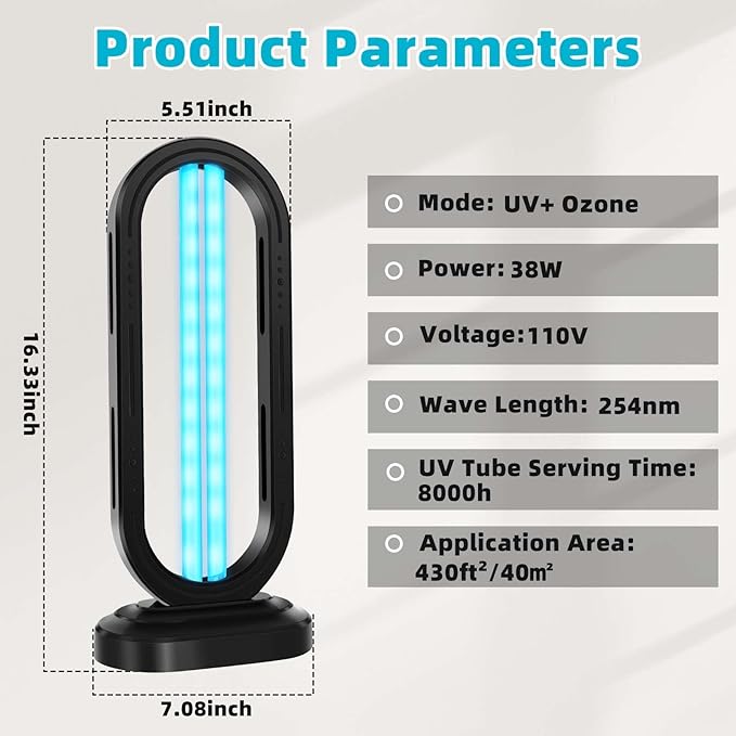 UV Light Sanitizer,UVC Home Disinfection Device 4-Speed Timing and Remote Control,UVO Light for Dust Mites,UV Lamp for Whole Room-Ruum Studio Home