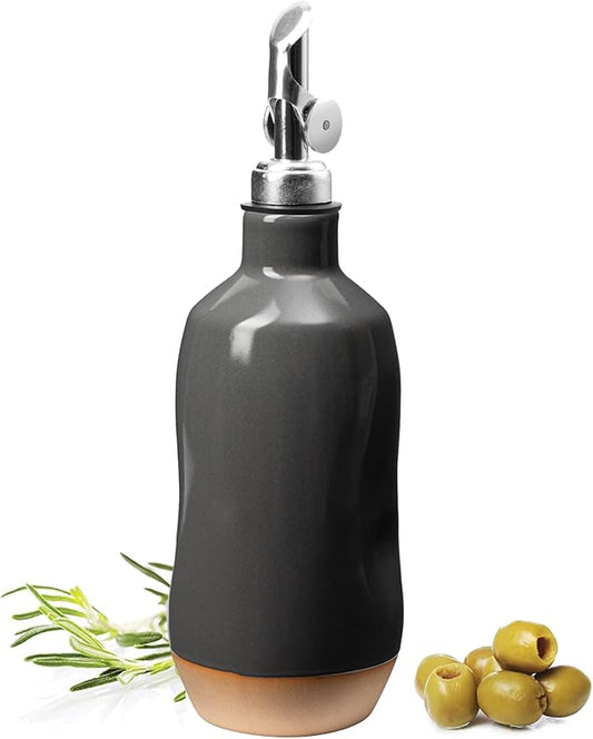 Olive Oil Dispenser Bottle Stoneware Ceramic, Cruet Protects to Reduce Oxidation, Suitable For Storage Of Oil, Vinegar, Coffee Syrups & Other Liquids - Stainless Steel Spout 14Oz-Ruum Studio Home