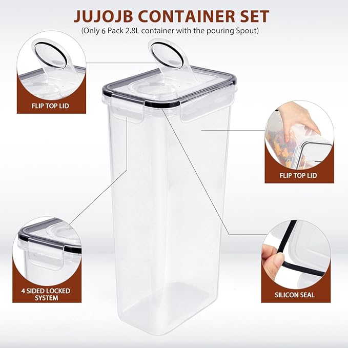 64 PCS Airtight Food Storage Containers With Lids BPA Free,6 Pack With Pouring Spout Cereal Containers Storage for Kitchen Pantry Organization and Storage,Dishwasher safe,Labels Marker-Ruum Studio Home