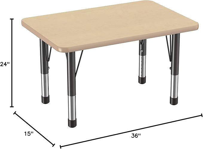 FDP Rectangle Activity School and Classroom Kids Table (24 x 36 inch), Chunky Toddler Leg, Adjustable Height 15-24 inches - Maple Top and Maple Edge-Ruum Studio Home