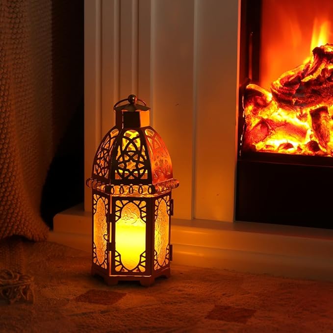 NEEDOMO 12.8'' Moroccan Lanterns Decorative Indoor & Outdoor, Vintage Christmas Candle Holder, Metal Lanterns Decorative, Table, Patio, Porch, Shelf, Christmas Spring Ramadan Eid Home Decor (Golden)-Ruum Studio Home