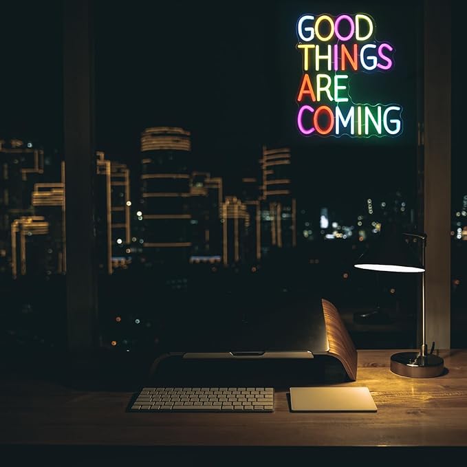 Good Things Are Coming Neon Sign Colorful Letters Neon Lights Signs Motivational Decor Inspirational Quotes LED Neon Signs for Wall Bedroom Bar Office Man Cave Dorm Decor Birthday Gifts-Ruum Studio Home