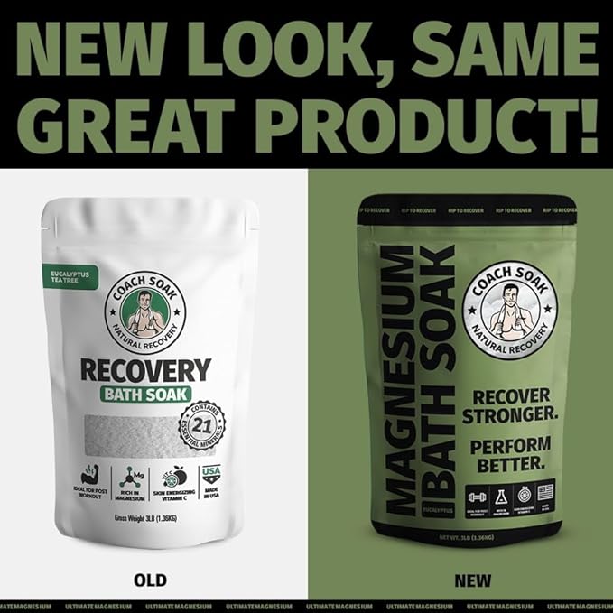 Coach Soak: Recovery Bath Soak – Rejuvenating Post Workout Natural Magnesium Flakes - 21 Minerals, Essential Oils & Dead Sea Bath Salts - Absorbs Faster Than Epsom Salts, 3lbs (Eucalyptus Tea Tree)-Ruum Studio Home