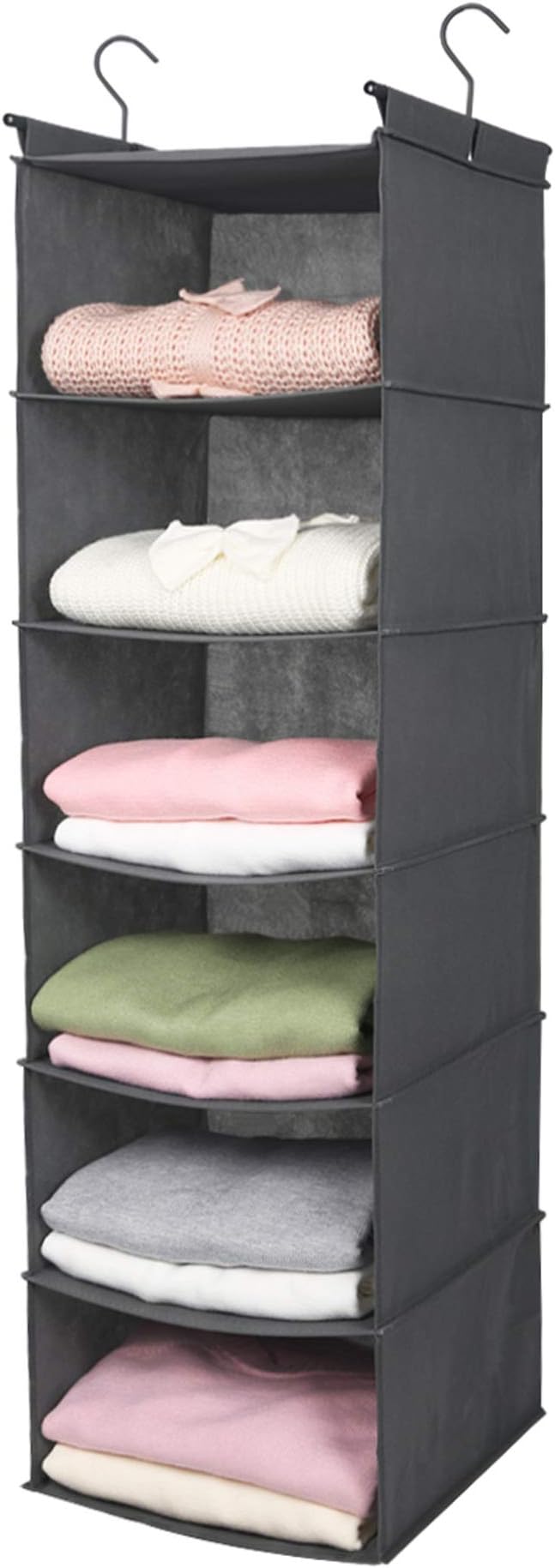 MAX Houser 6 Tier Shelf Hanging Closet Organizer, Closet Hanging Shelf with 2 Sturdy Hooks for Storage, Foldable (Grey)-Ruum Studio Home