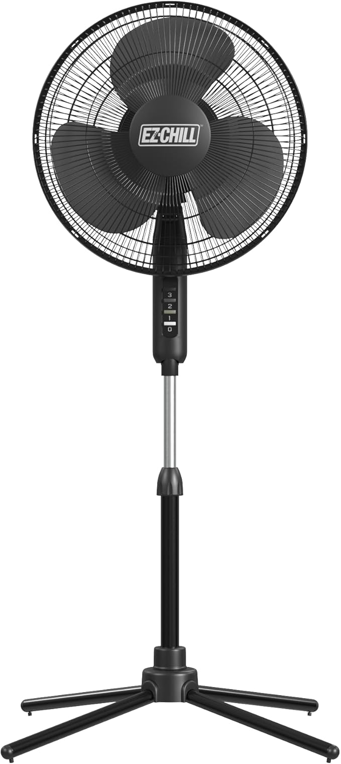 EZ-CHILL 16” Oscillating Pedestal Fan, 3-speed Options, 90-Degree Oscillating Head, Adjustable Height and Tilt, Powerful Air Flow, Black, MTFS-16B-BLK-Ruum Studio Home