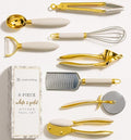White & Gold Cooking Utensils Set - Luxe 8-Piece Kitchen Gadget Set Includes Can Opener, Tongs and Garlic Press - Stylish White and Gold Kitchen Accessories for Modern Kitchens, Ideal for Gifting-Ruum Studio Home