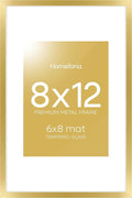 Homeforia 8x12 Picture Frame Gold, High End Metal 8 x 12 Poster Frames with Mat 6 by 8 for Photo, 12x8 Frame Matted to 6x8 inch Print, 8by12 Wall or Tabletop Frames, Tempered Glass, Wall Kit, Set of 1-Ruum Studio Home