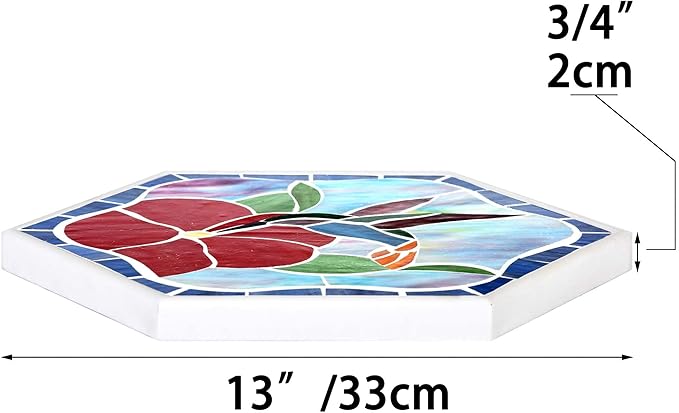 Bieye MSS003 Tiffany Style Stained Glass Mosaic Decorative Stepping Stone for Garden Decor (13" Hexagonal, Hummingbird)-Ruum Studio Home