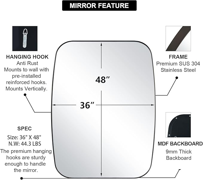 ANDY STAR Bronze Oblong Mirror, 36x48 Inch Brushed Bronze Oval Mirror for Bathroom with Stainless Steel Metal Frame, Wall Mouned for Bathroom, Living Room, Entryway-Ruum Studio Home