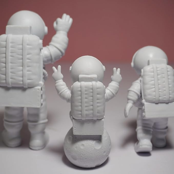 3 Pcs Silver White Astronaut Statues Set, Spaceman Sculpture Figurines Home Ornament Cake Toppers Gift-Ruum Studio Home