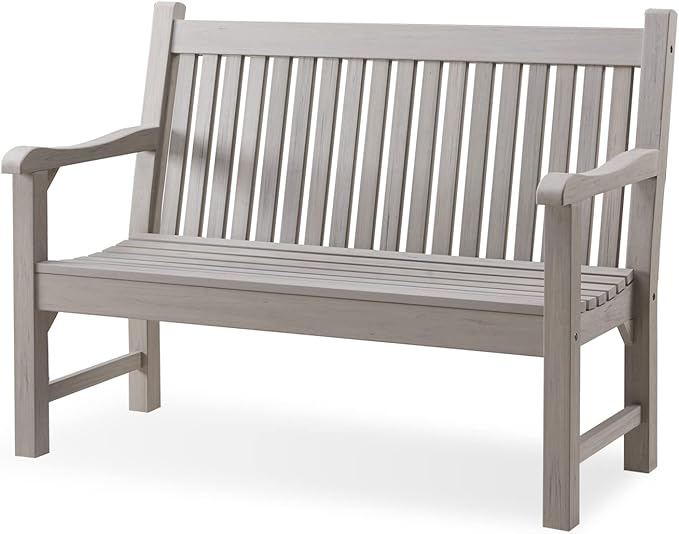 Psilvam Garden Bench, 2-Person Poly Lumber Patio Bench, All-Weather Outdoor Bench That Never Rot and Fade, Memorial Bench, Suit for Garden, Porch and Park(Grey)-Ruum Studio Home