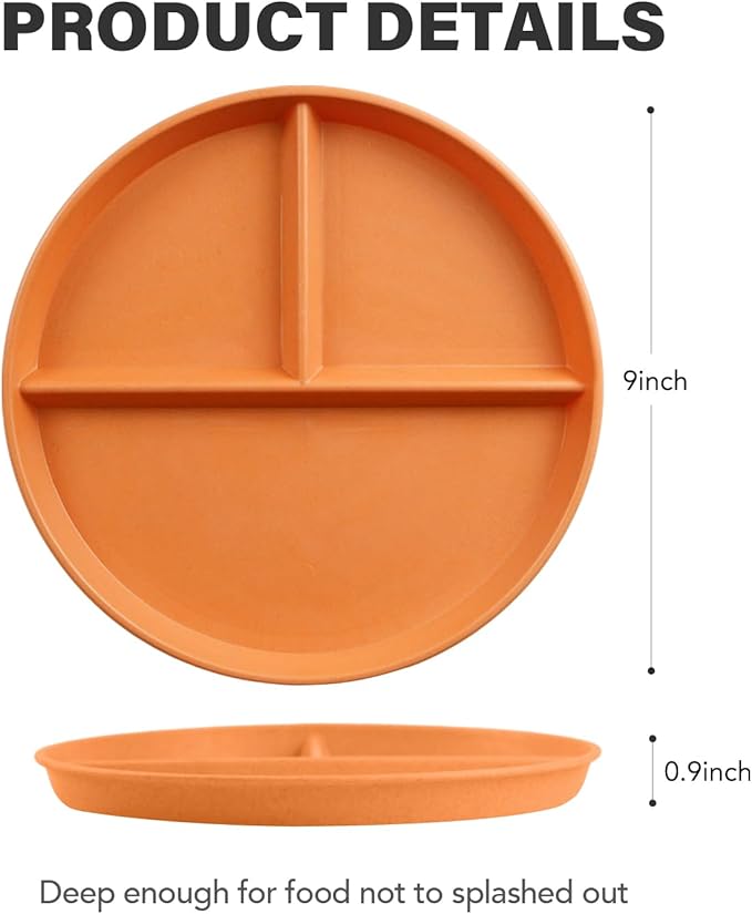 greenandlife 9 Inch 4PCS Unbreakable Portion Control Plates, Divided Plates for Kids Adults, Dishwasher & Microwave Safe Compartment Plate, Lightweight Reusable Wheat Straw Plate, BPA Free-Ruum Studio Home