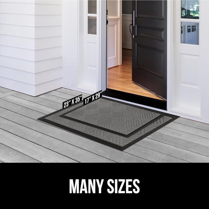 GORILLA GRIP 100% Waterproof All-Season WeatherMax Doormat US Designed Natural Rubber, Stain and Fade Resistant, Low Profile Indoor Outdoor Door Mats, Easy Clean Patio Mat, 17x29, Steel Diamond-Ruum Studio Home