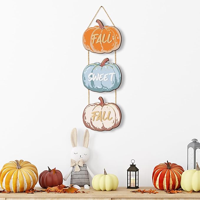COLOR VALLEY ART Fall Pumpkin Welcome Sign Hello Fall Wood Hanging Decoration Autumn Wooden Signs Rustic Thanksgiving Decorative for Porch Home Wall Indoor Outdoor Decor, 9.8L''x8.6W''*3Pcs(Fall Pumpkins)-Ruum Studio Home