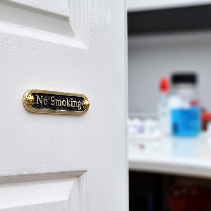 No Smoking Brass Door Sign. Traditional Style Home Décor Wall Plaque Handmade By The Metal Foundry UK.-Ruum Studio Home