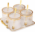 Acrylic Condiment Spice Jars,Condiment Spice Box With Lids and Spoons and Tray,Clear Plastic Sugar Salt Canisters,Seasoning Box 4 Pack,Seasoning Box Set for Kitchen to Storage Salt,Paprika,Sugar-Ruum Studio Home