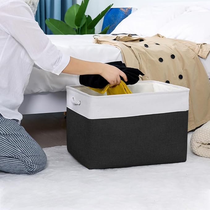 TheWarmHome Organization and Storage for Shelves - Extra Jumbo 3 Pack 20.5x15.7x13.8 inch Fabric Storage Basket for Organizing, Storage Bins for Shoes Towel Blanket (White & Black)-Ruum Studio Home