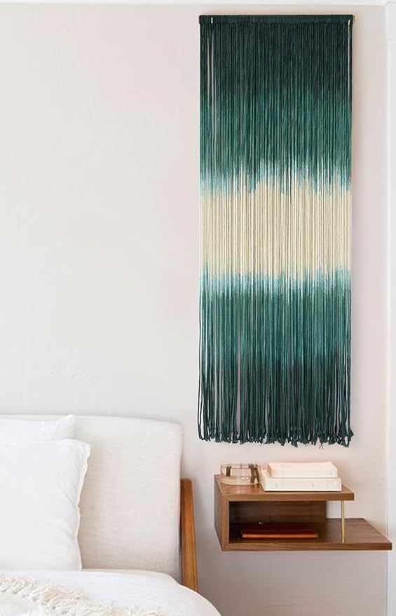 Macrame Wall Hanging Green Boho Handmade Ombre Wall Art Decor for Living Room Bedroom Fiber Art 15''W*43''L-Ruum Studio Home
