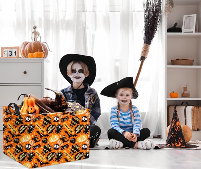 HIYAGON Rectangular Halloween Basket for Boys and Girls Kids Trick or Treat Pumpkin Basket for Halloween Parties Cute Storage Bin Organizer Box Room Decor(Spider Halloween)-Ruum Studio Home