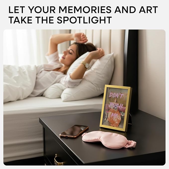 Homeforia 4x6 Picture Frame Gold, High End Metal 4 x 6 Gold Frames with Mat 3 x 5 for Print, 4by6 Desk Frame Matted to 3x5 inch Photo, 4 by 6 Wall or Tabletop Frame, Tempered Glass, Wall Kit, Set of 1-Ruum Studio Home